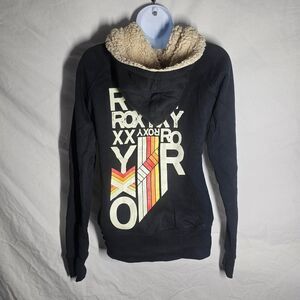 Vintage y2k roxy faux fur hood zip up hoodie